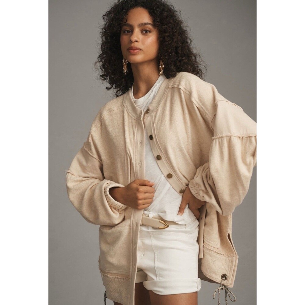 Anthropologie Pilcro Shacket Sand Button Front Oversize Boho Minimalist XS NWT